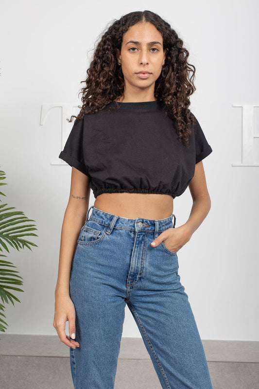 Crop Top With Elastic - Black