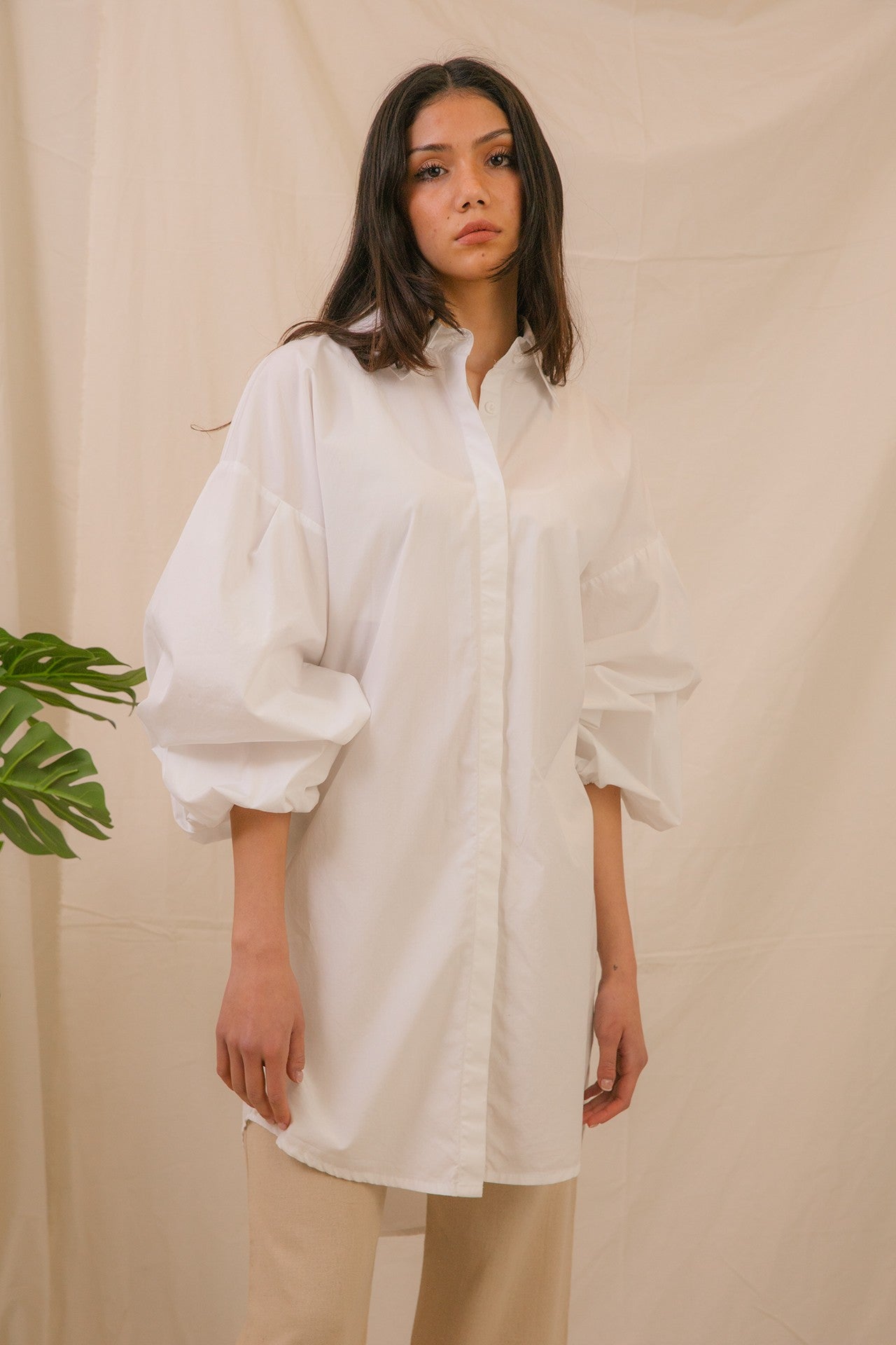 Shirt - Puffed Sleeves- White