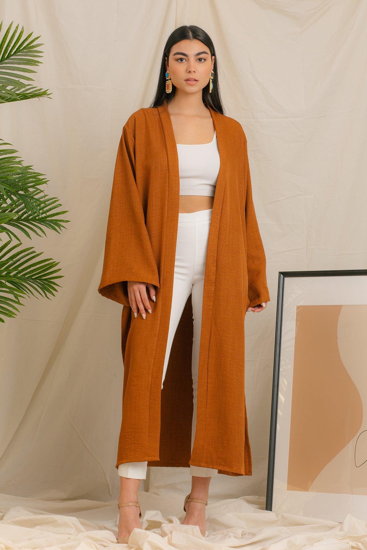 Cardigan - Long - Side Slits - Brown