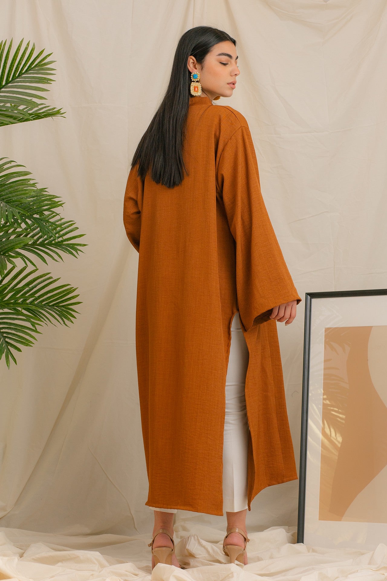 Cardigan - Long - Side Slits - Brown