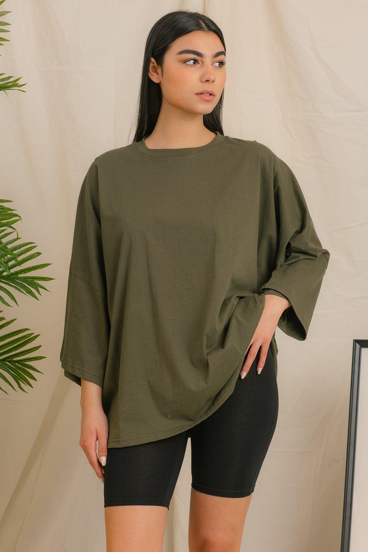 T-Shirt - Oversized - 2/3 Bell Sleeves-Olive