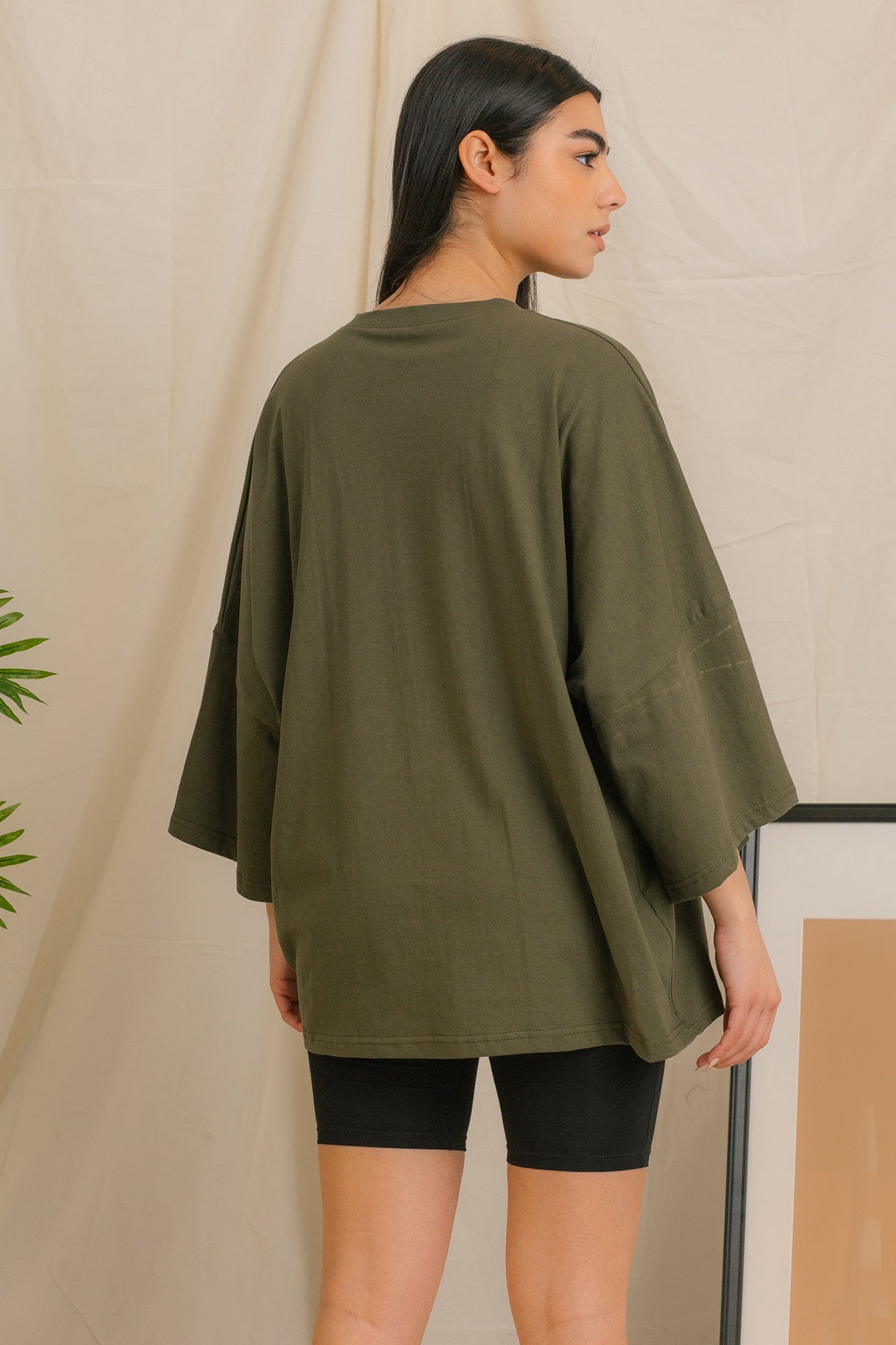 T-Shirt - Oversized - 2/3 Bell Sleeves-Olive