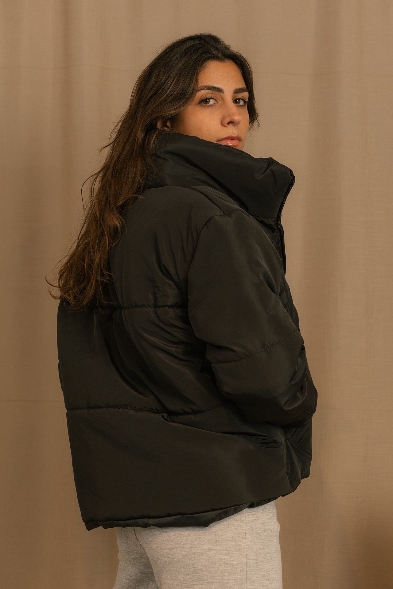 Puffed Jacket - Zipper Closure - Black