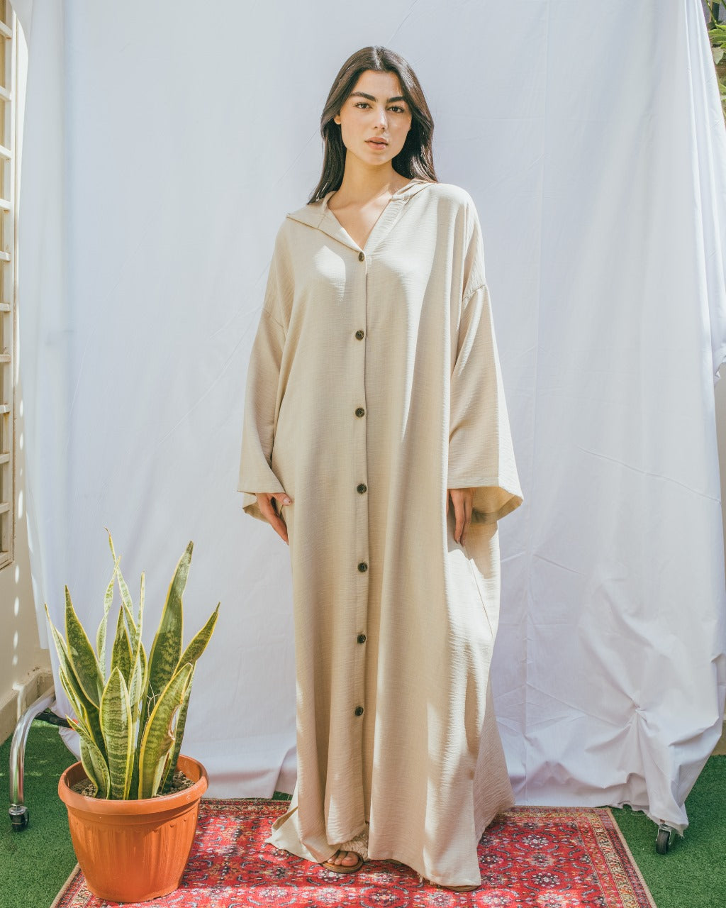 Moroccan Long Linen Shirt - Beige