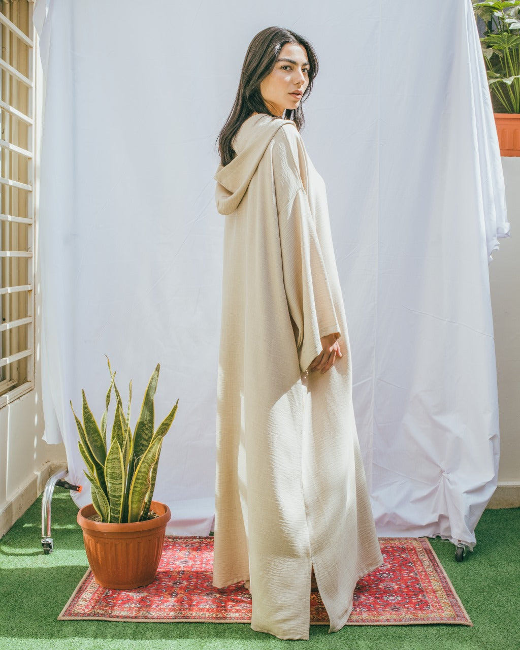 Moroccan Long Linen Shirt - Beige