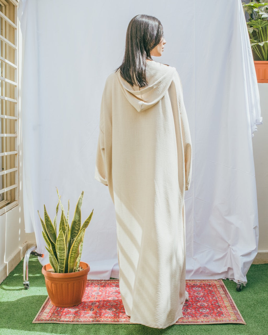 Moroccan Long Linen Shirt - Beige