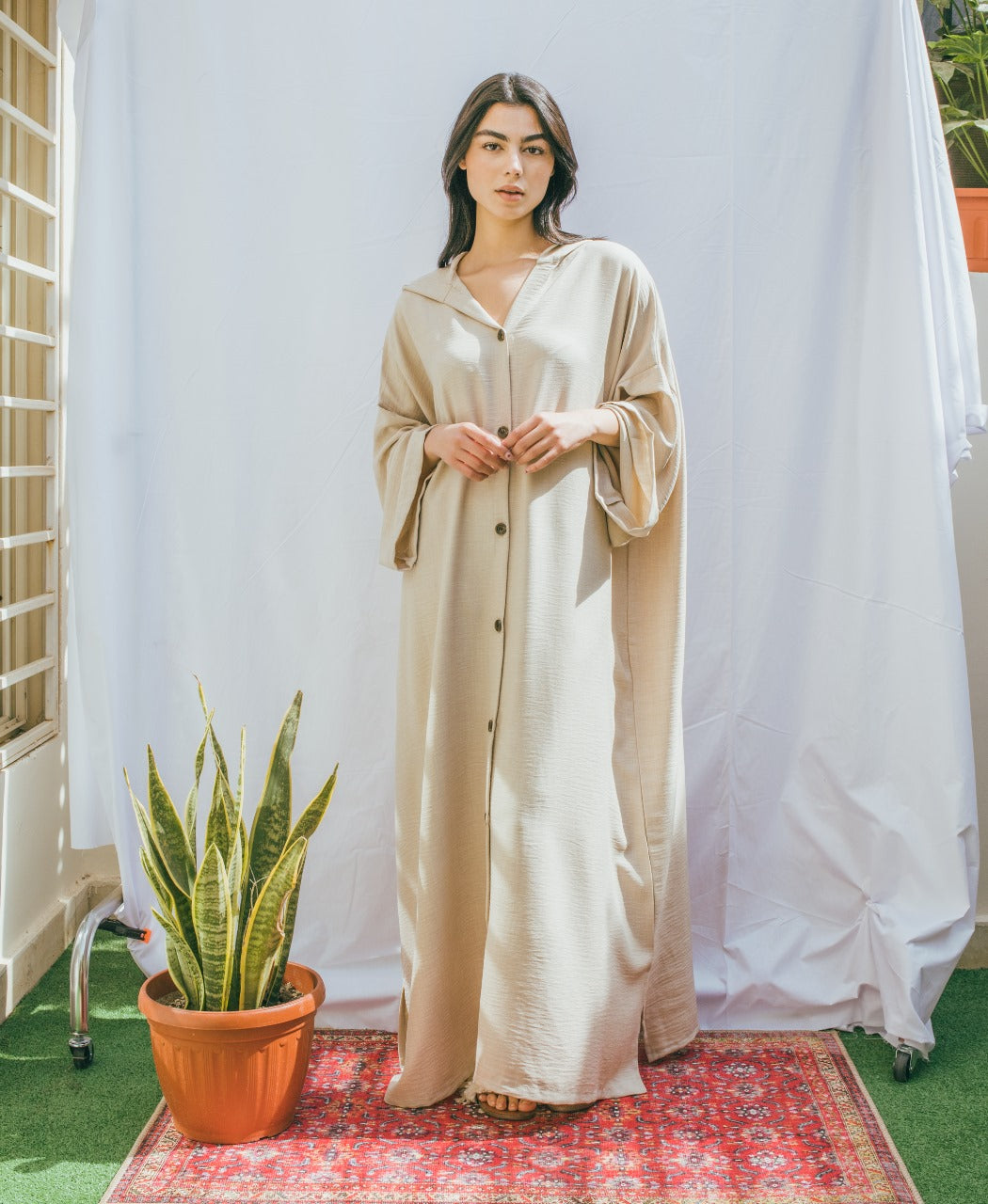 Moroccan Long Linen Shirt - Beige