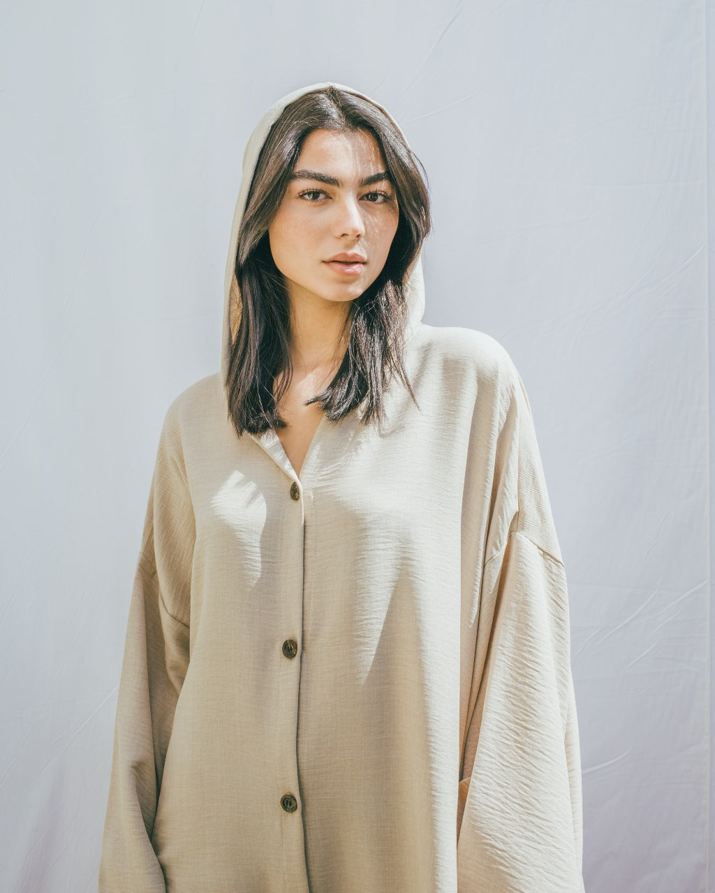 Moroccan Long Linen Shirt - Beige