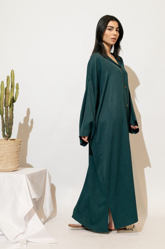 Moroccan Long Linen Shirt - Teal