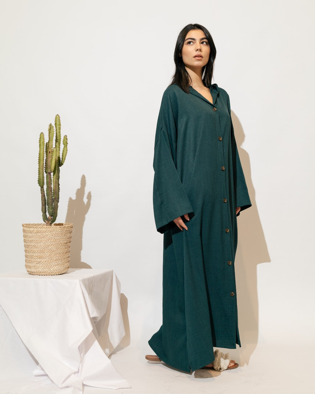 Moroccan Long Linen Shirt - Teal