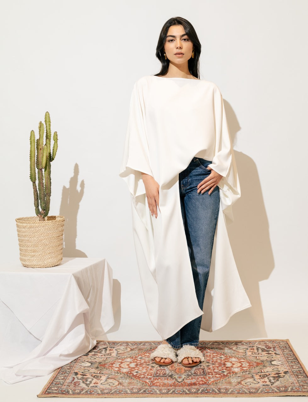 Loose Asymmetric Blouse - White