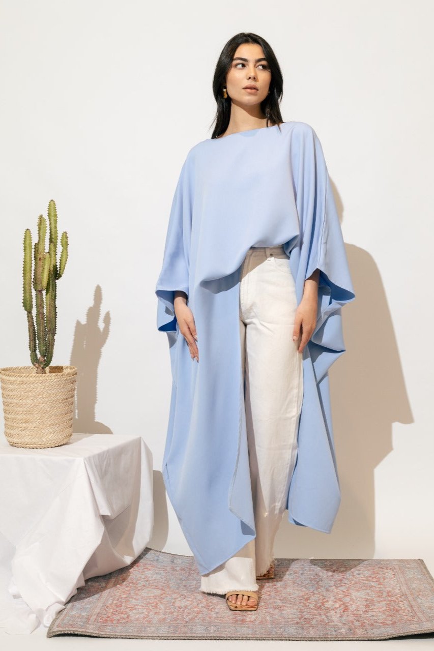 Loose asymmetric Blouse - Light Blue