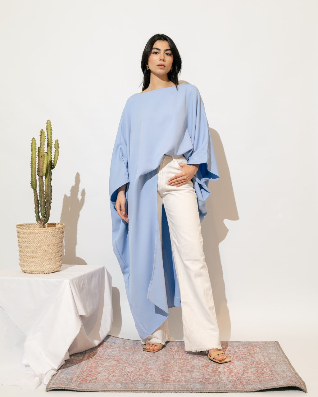 Loose asymmetric Blouse - Light Blue