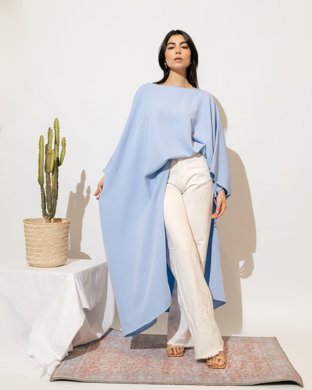 Loose asymmetric Blouse - Light Blue