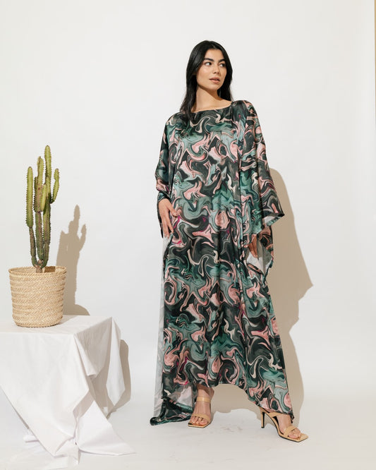 Printed Satin Kaftan