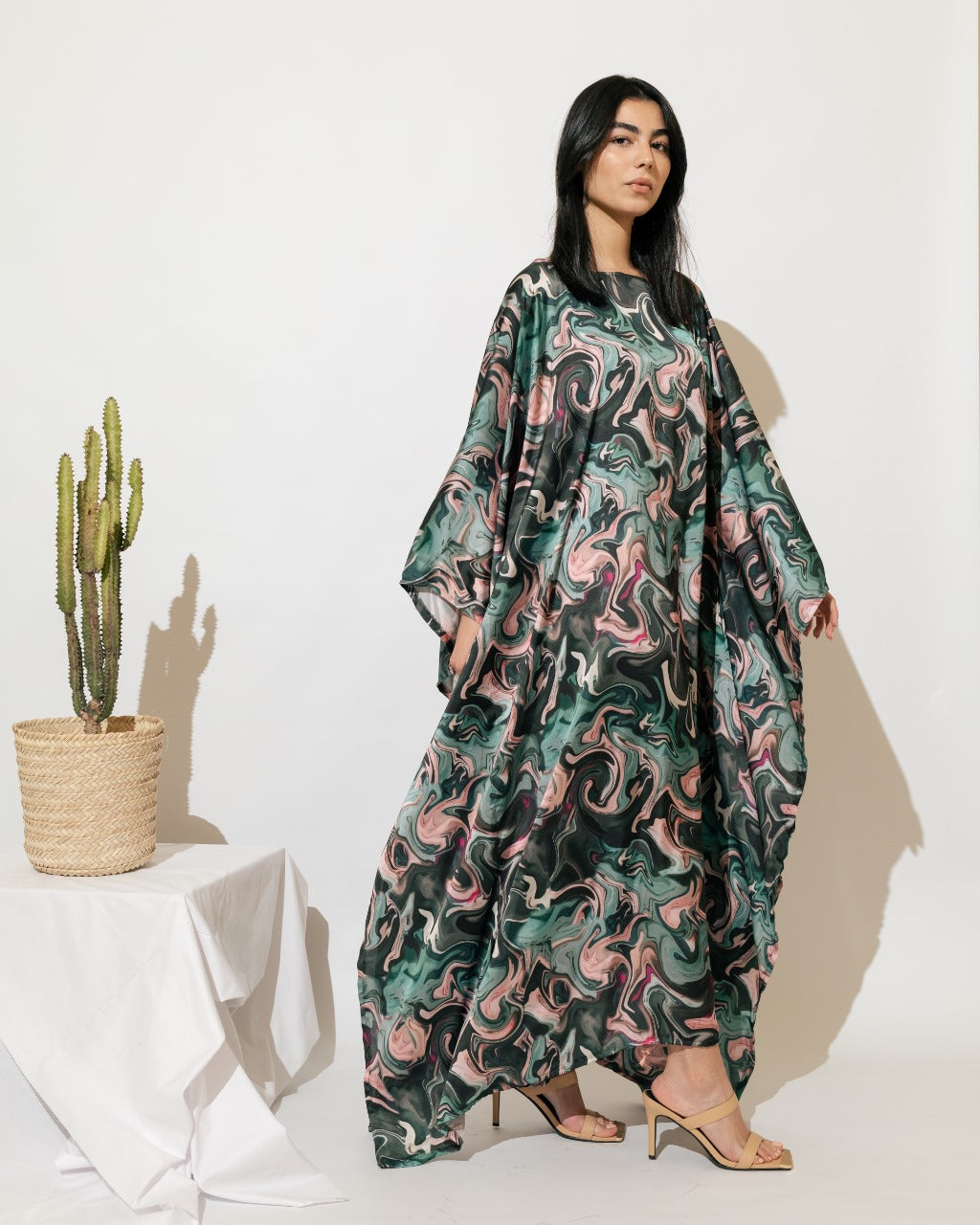 Printed Satin Kaftan