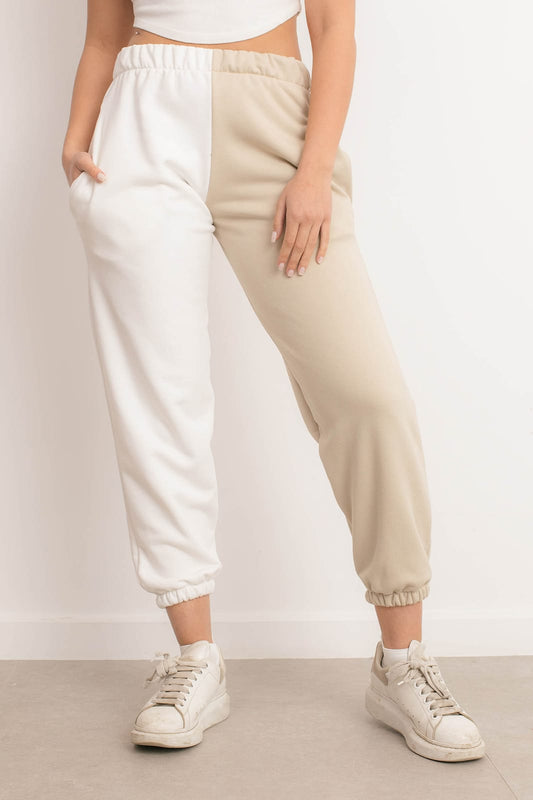 Comfy Jogger Pants - WhiteXBeige