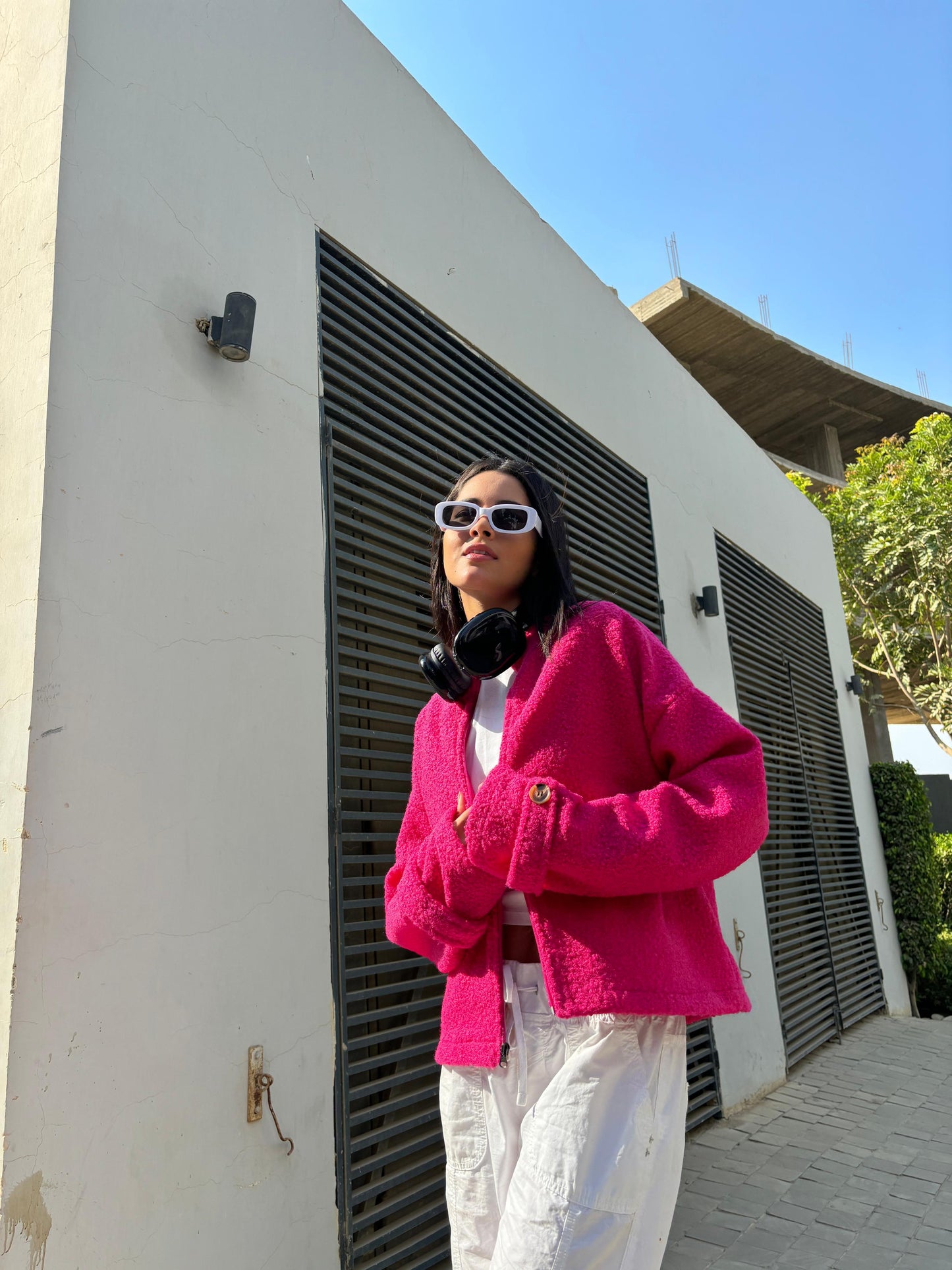 Wool Boucle Jacket -Fuchsia