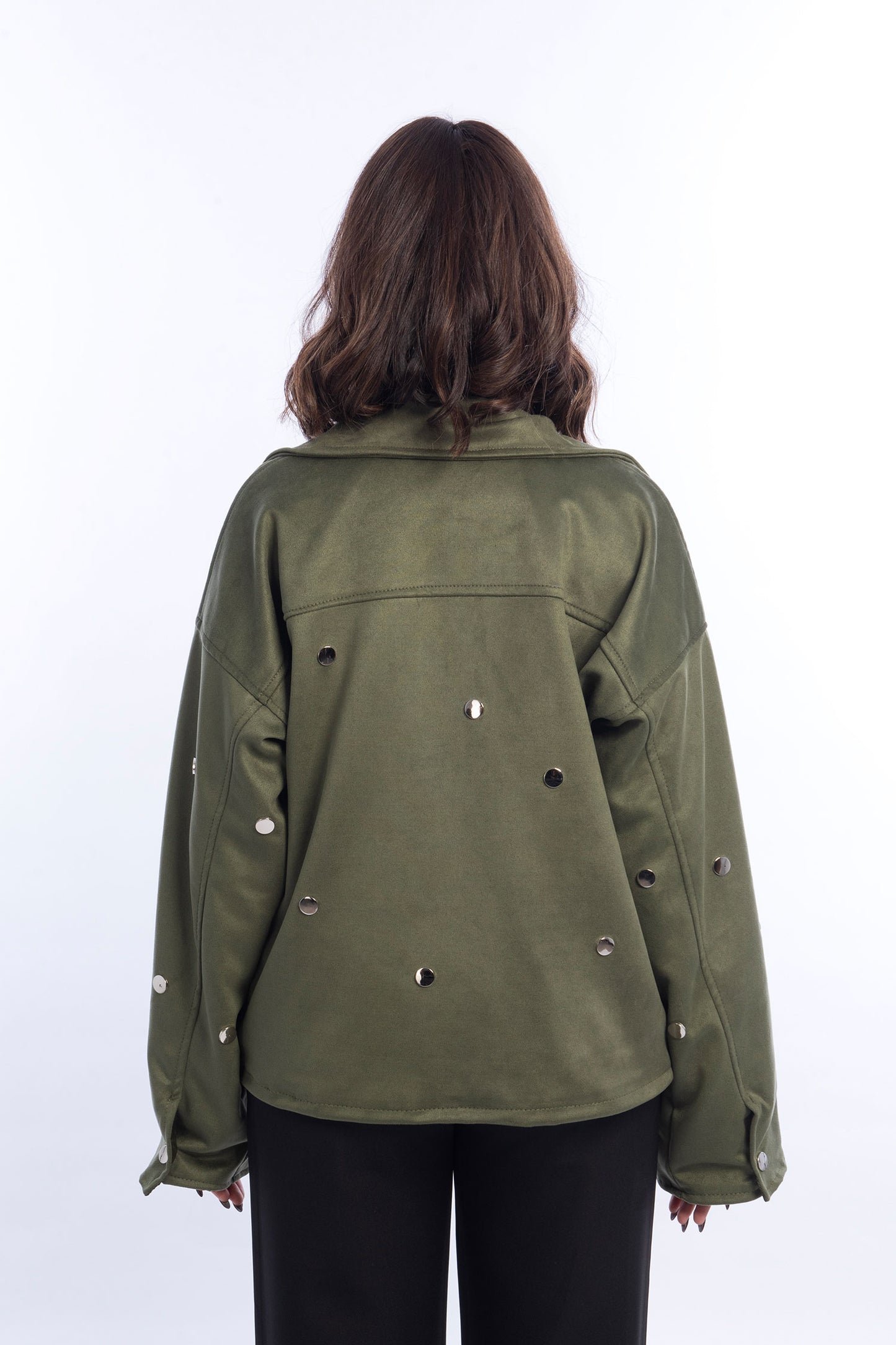 Studded Suede Jacket - Olive