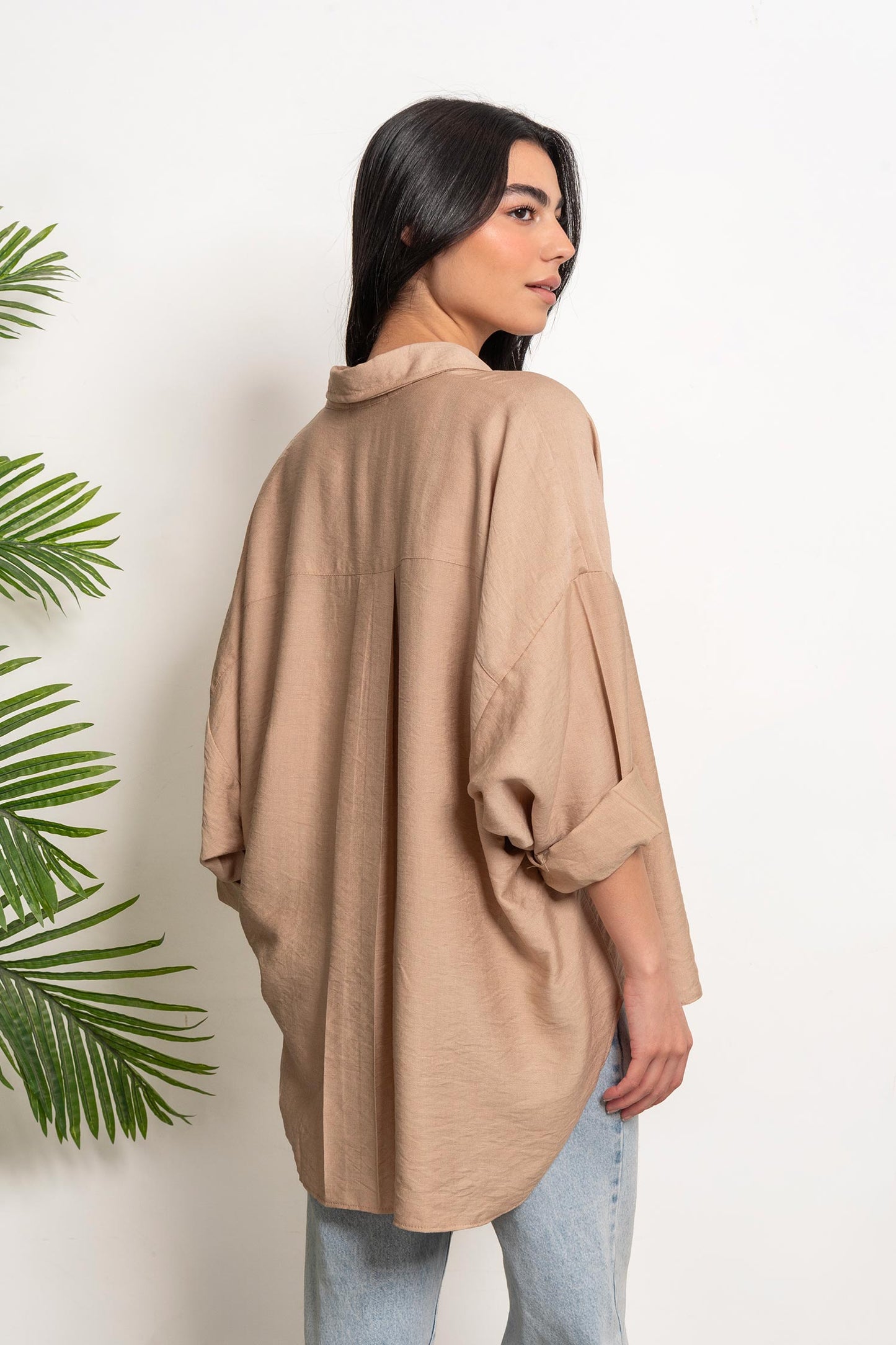 Oversized Boyfriend Linen Shirt - Beige