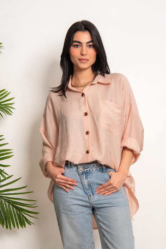 Oversized Boyfriend Linen Shirt - Baby Pink