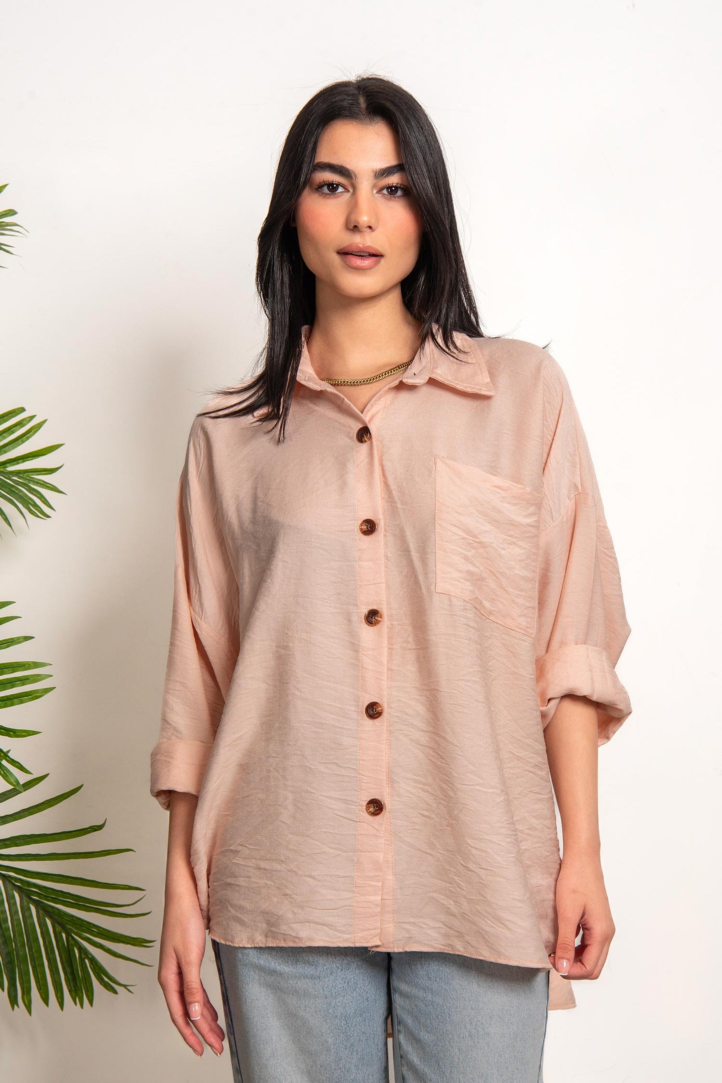 Oversized Boyfriend Linen Shirt - Baby Pink