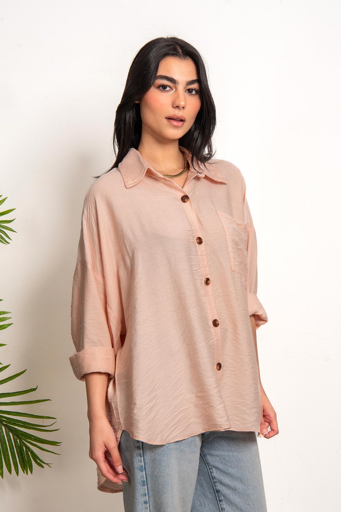 Oversized Boyfriend Linen Shirt - Baby Pink