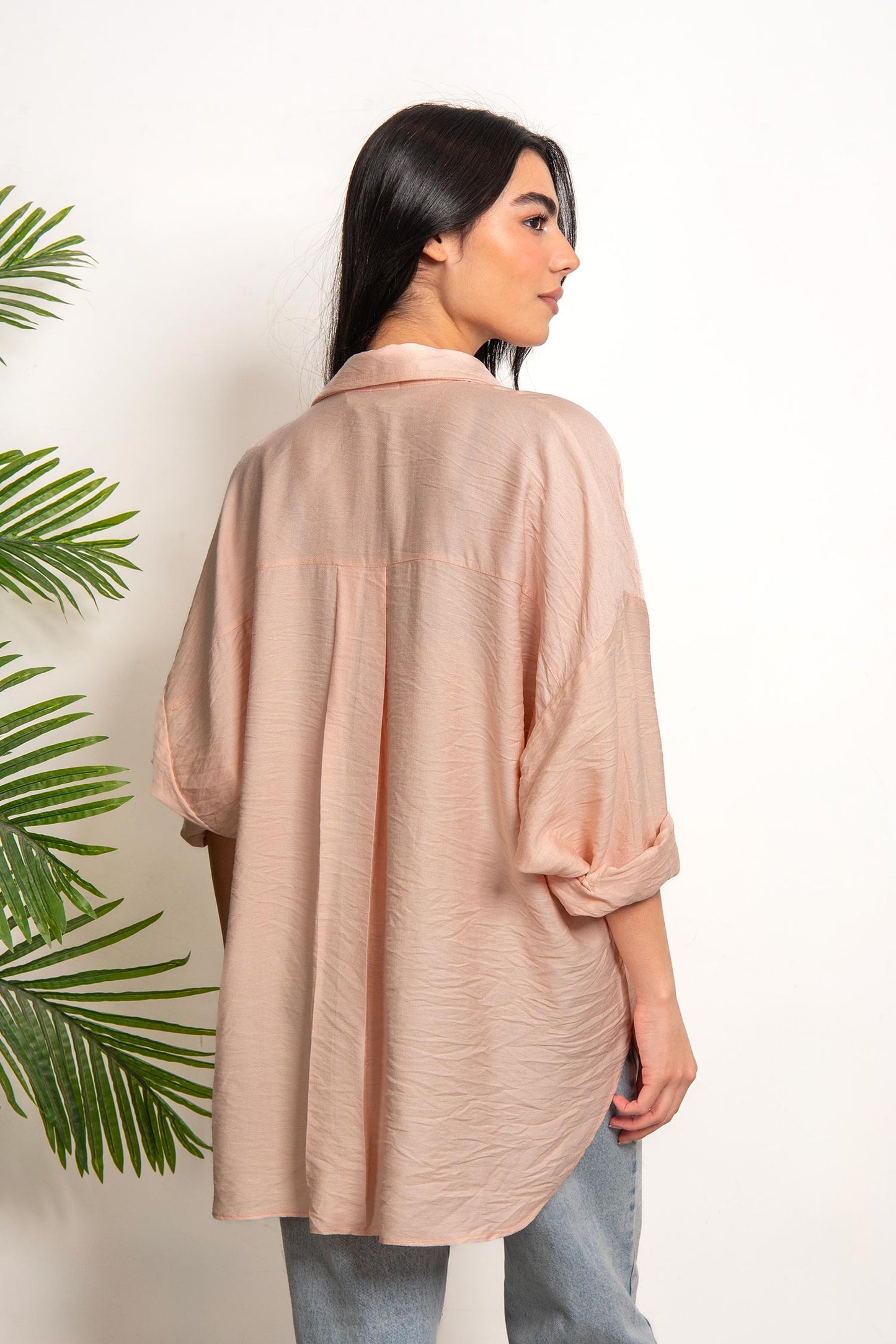 Oversized Boyfriend Linen Shirt - Baby Pink