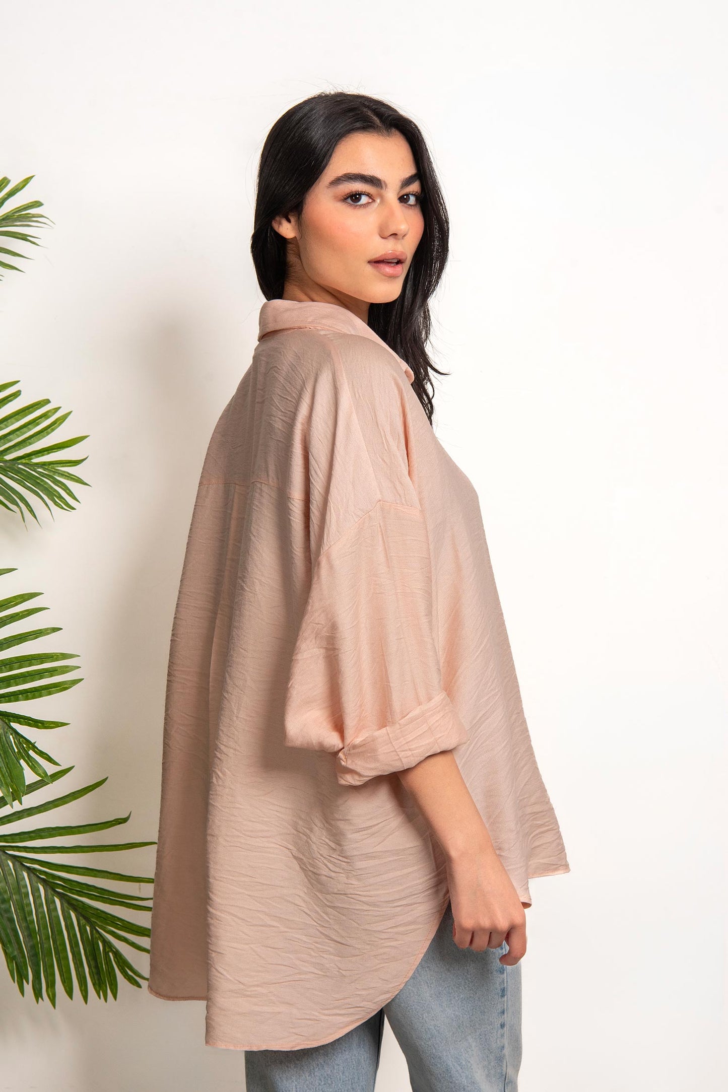 Oversized Boyfriend Linen Shirt - Baby Pink