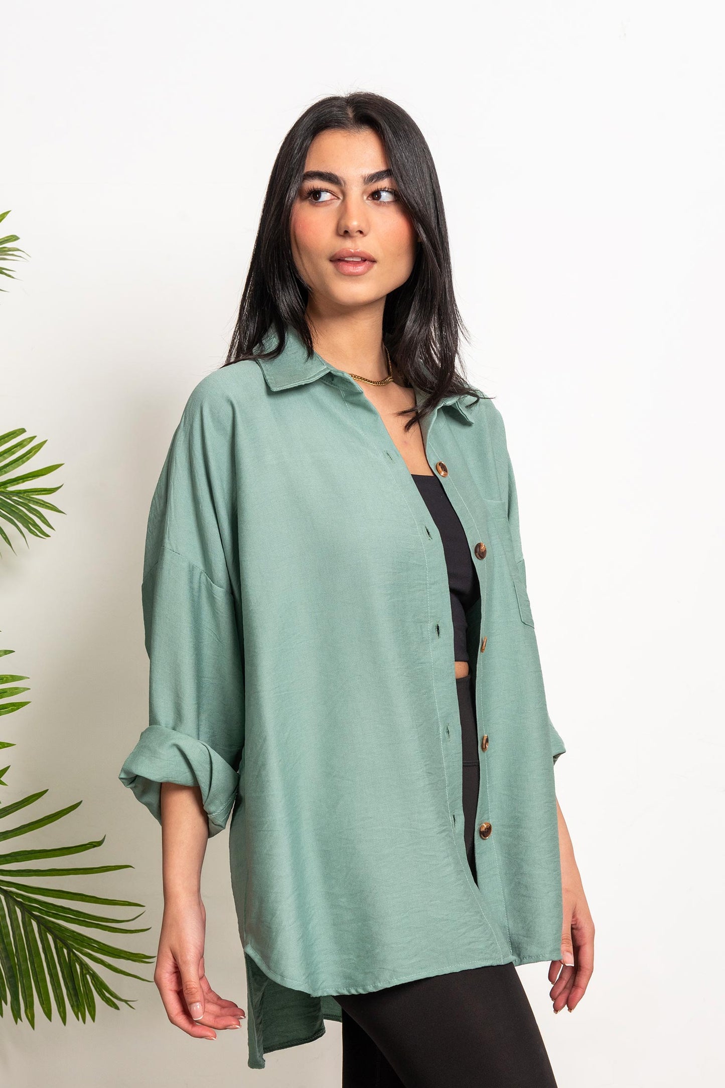 Oversized Boyfriend Linen Shirt - Teal