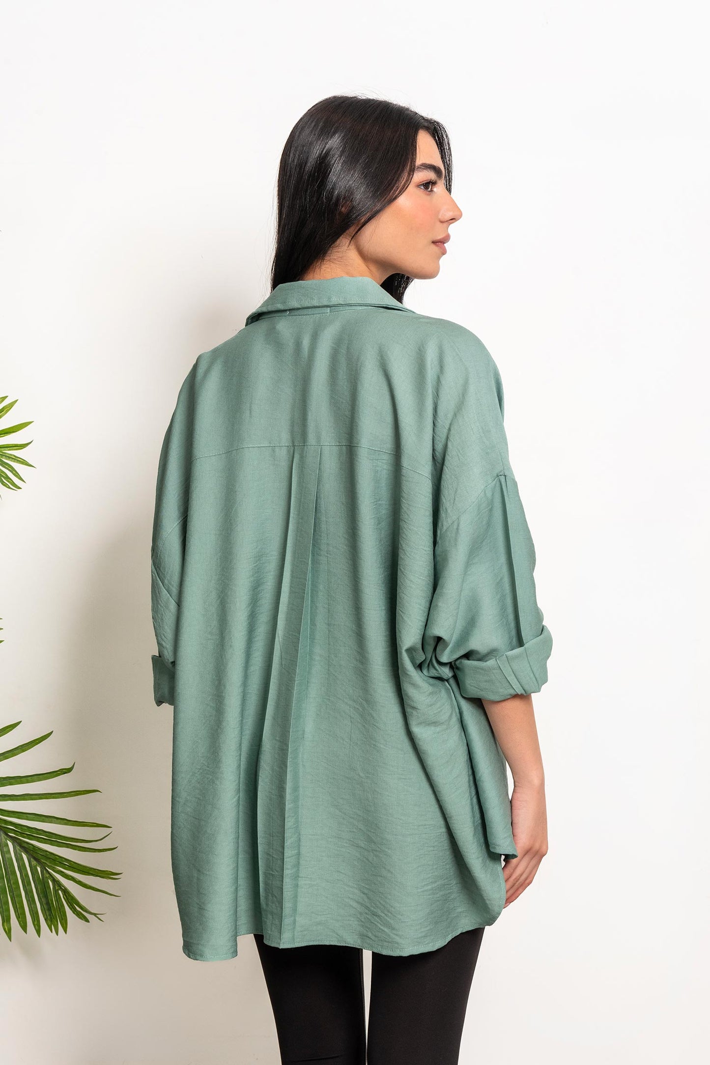 Oversized Boyfriend Linen Shirt - Teal