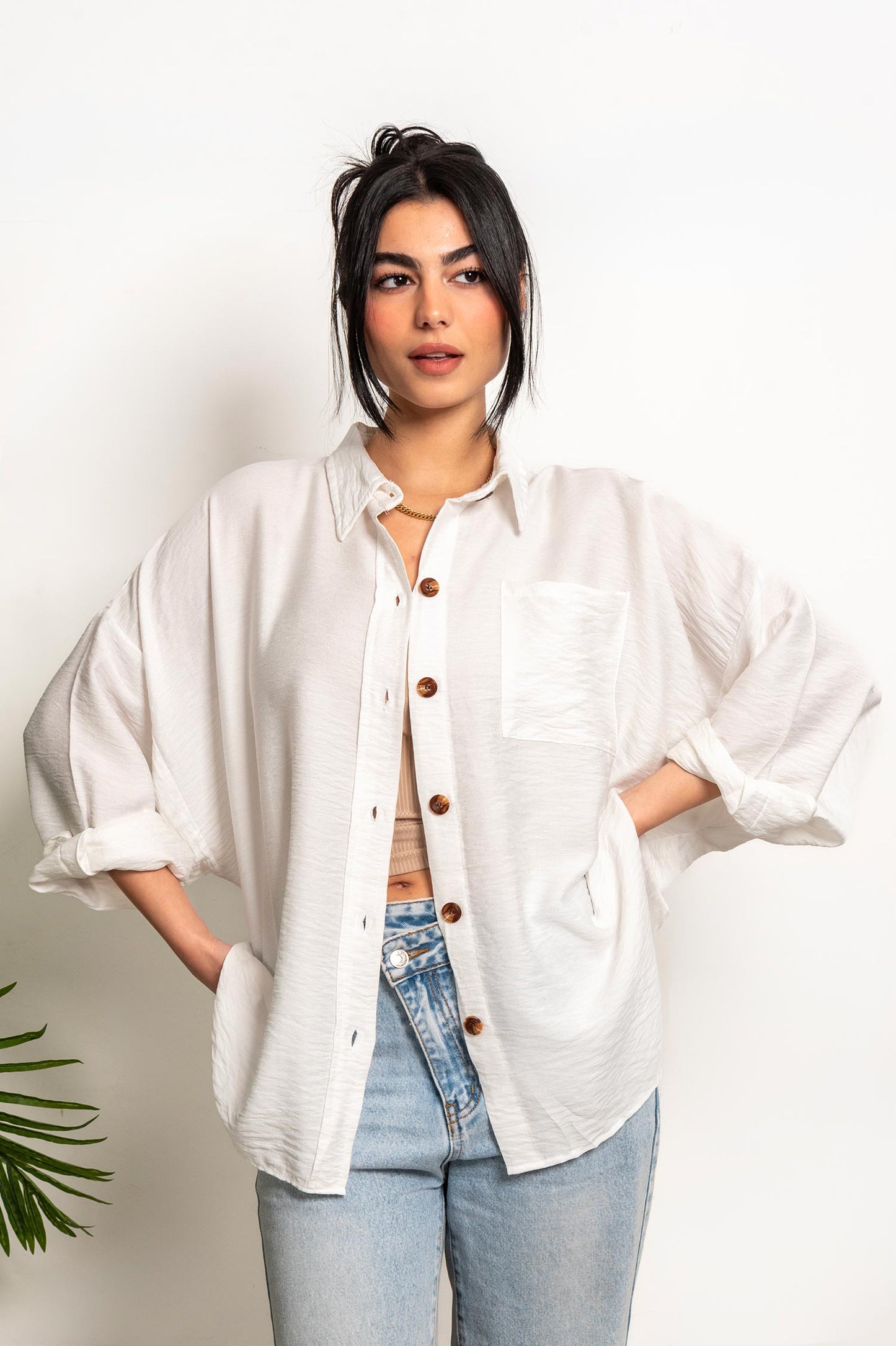 Oversized Boyfriend Linen Shirt - White