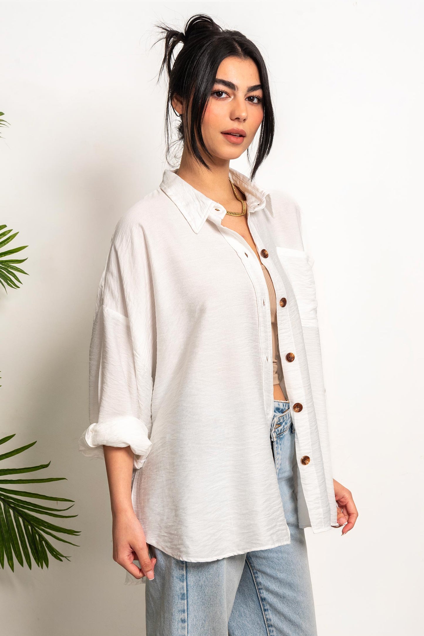 Oversized Boyfriend Linen Shirt - White