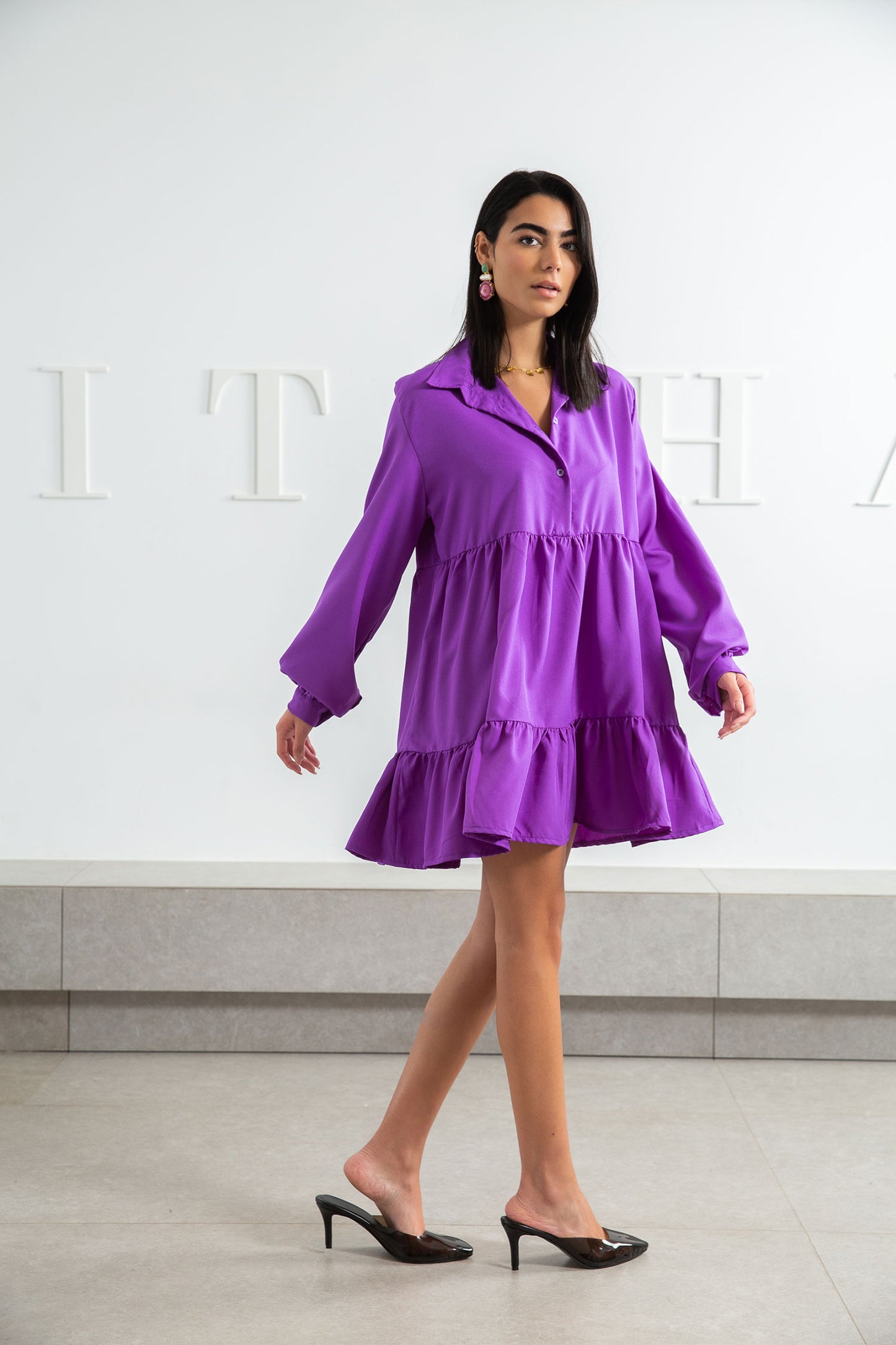 Flowy Summer Short Dress - Purple