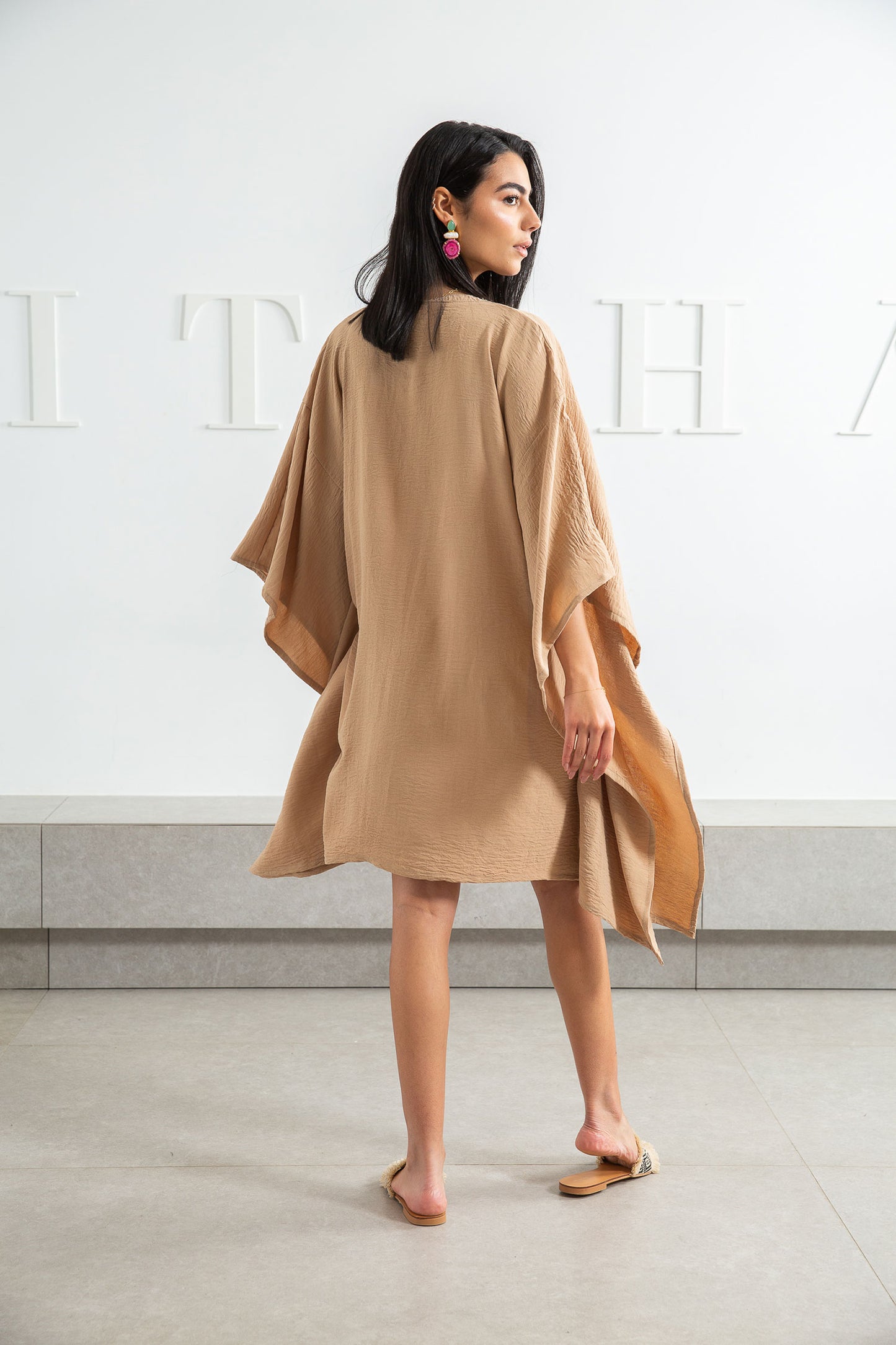 V Neck Everyday Dress - Beige