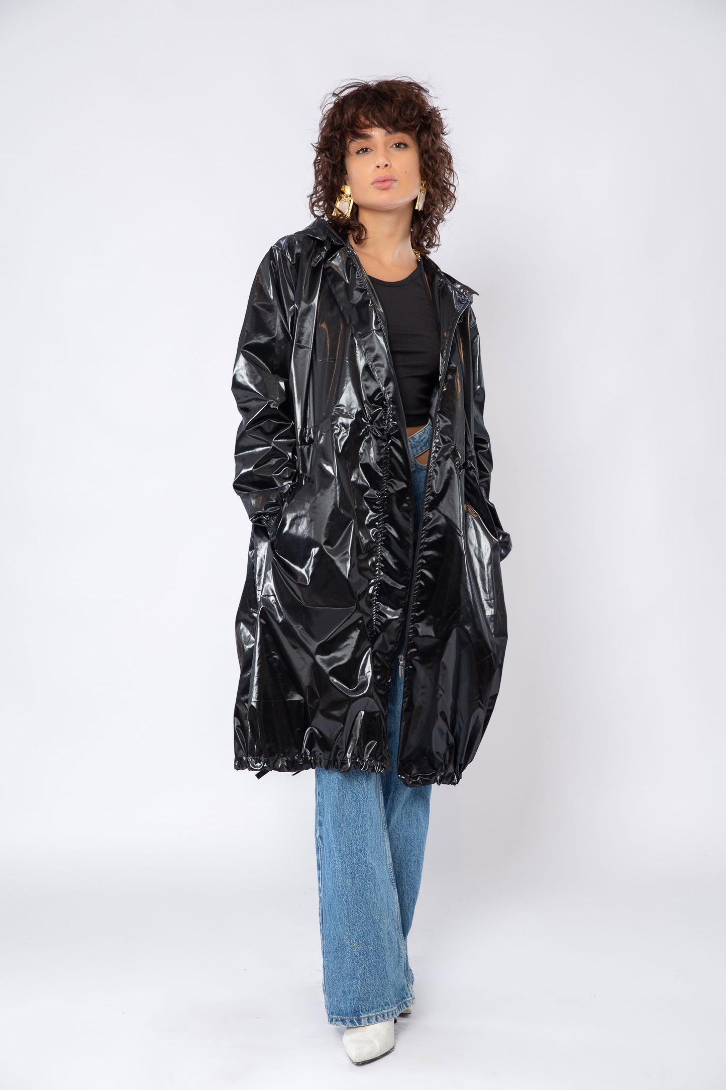 Waterproof Metallic Coat - Black